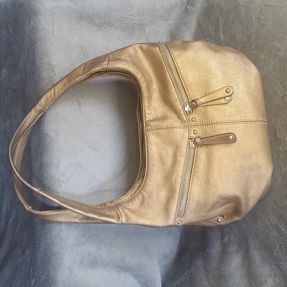 Tignanello Leather Metallic Gold Shoulder Bag